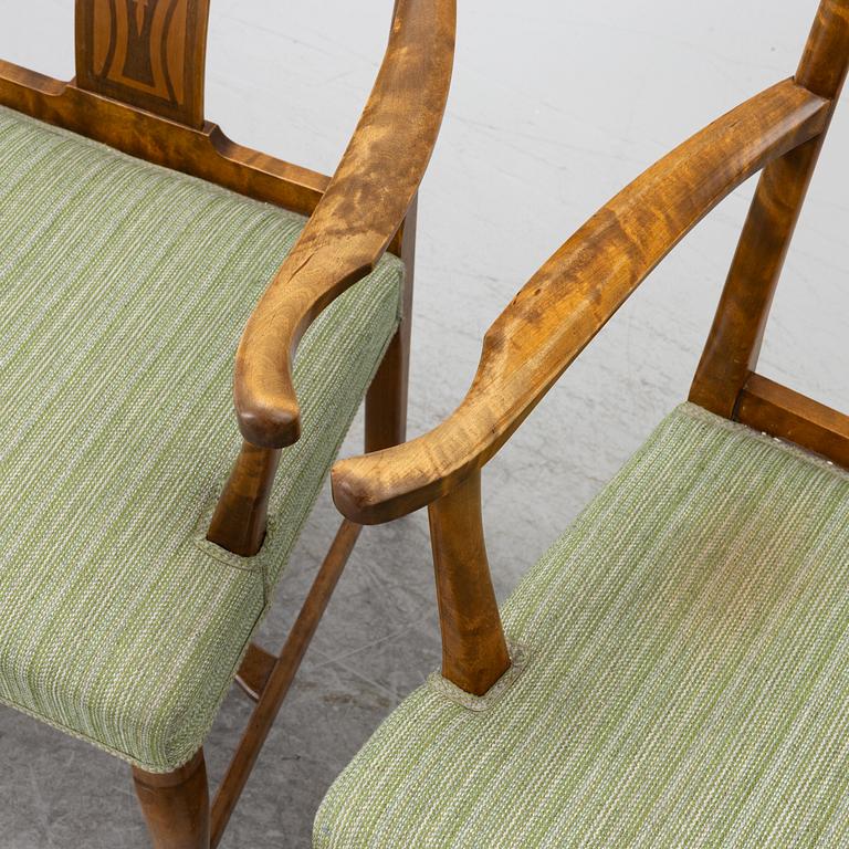 Carl Malmsten, Armchairs a pair, chairs a pair, "Haga", Nordiska Kompaniet, 1920s.