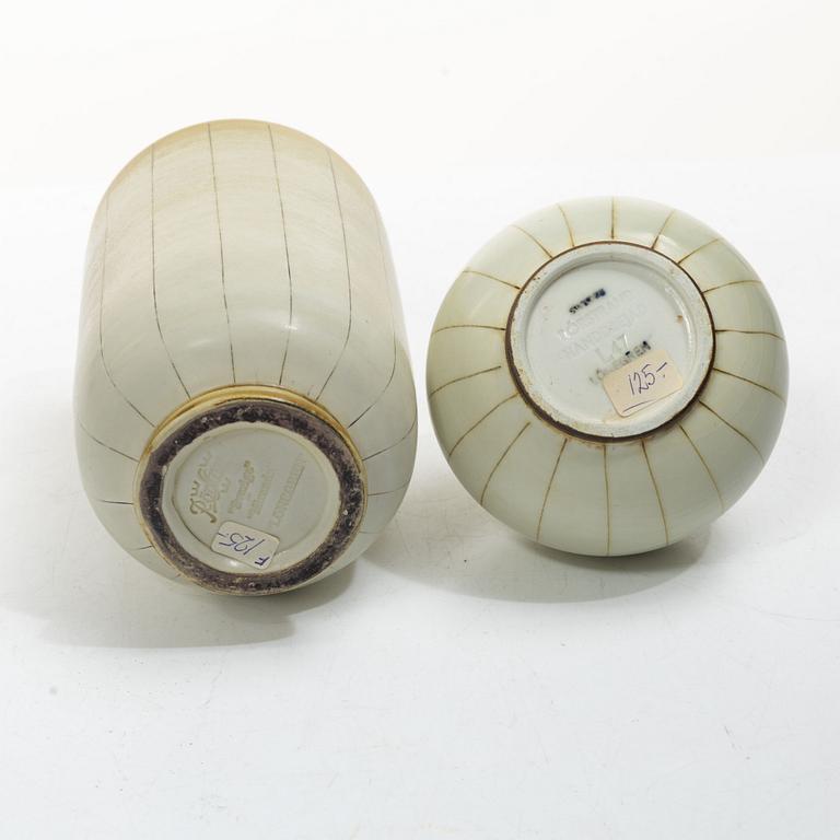 Gertrud Lönegren, Two 'Miranda' stoneware vases, Rörstrand, 1936-1941.
