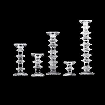 LJUSSTAKAR, 5 st, glas, "Festivo", Timo Sarpaneva, Ittala, signerade, 1900-talets andra hälft.