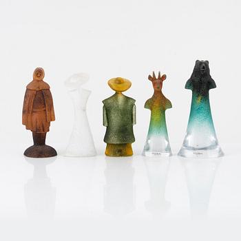 Kjell Engman, figuriner, glas, 5 st, Kosta Boda.