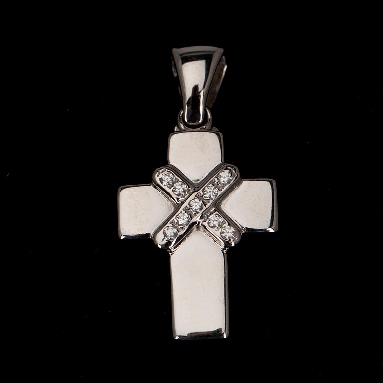 HÄNGE, kors, vitguld 18K samt 9 st briljantslipade diamanter. Vikt 4,2 g.