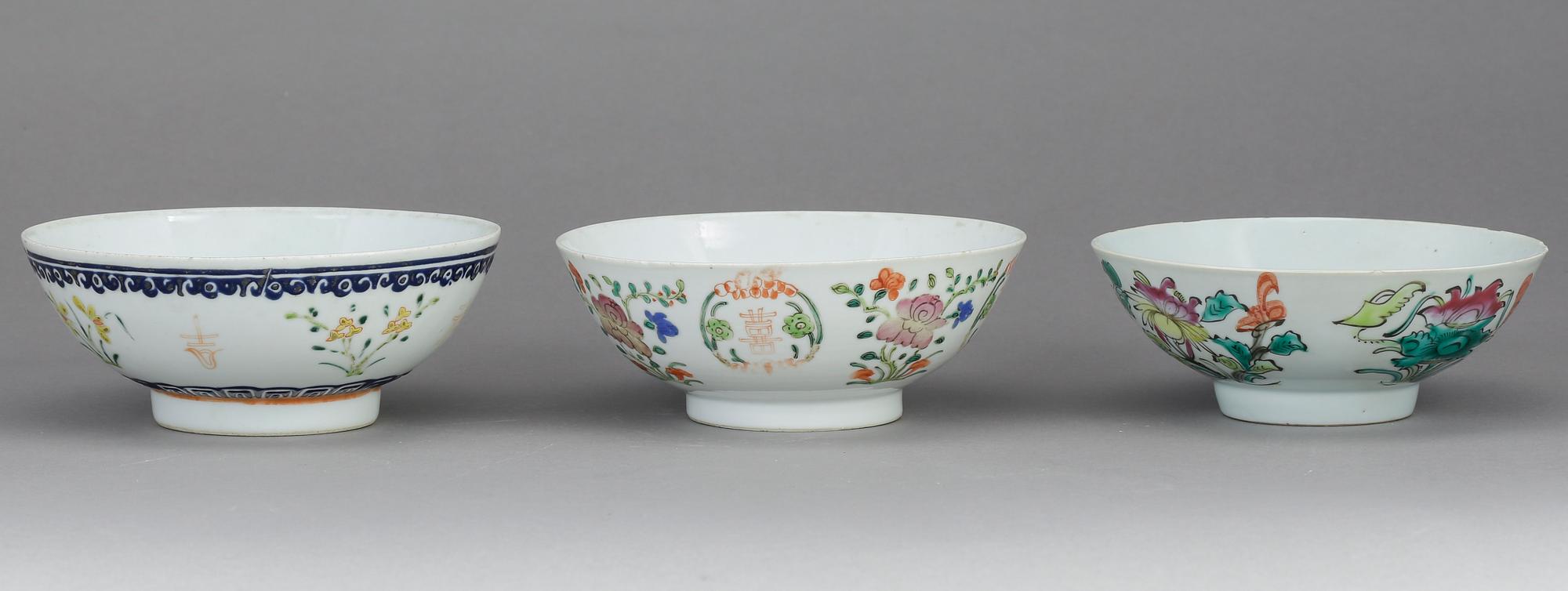 SKÅLAR, 3 st, porslin, Kina, 1800-tal.