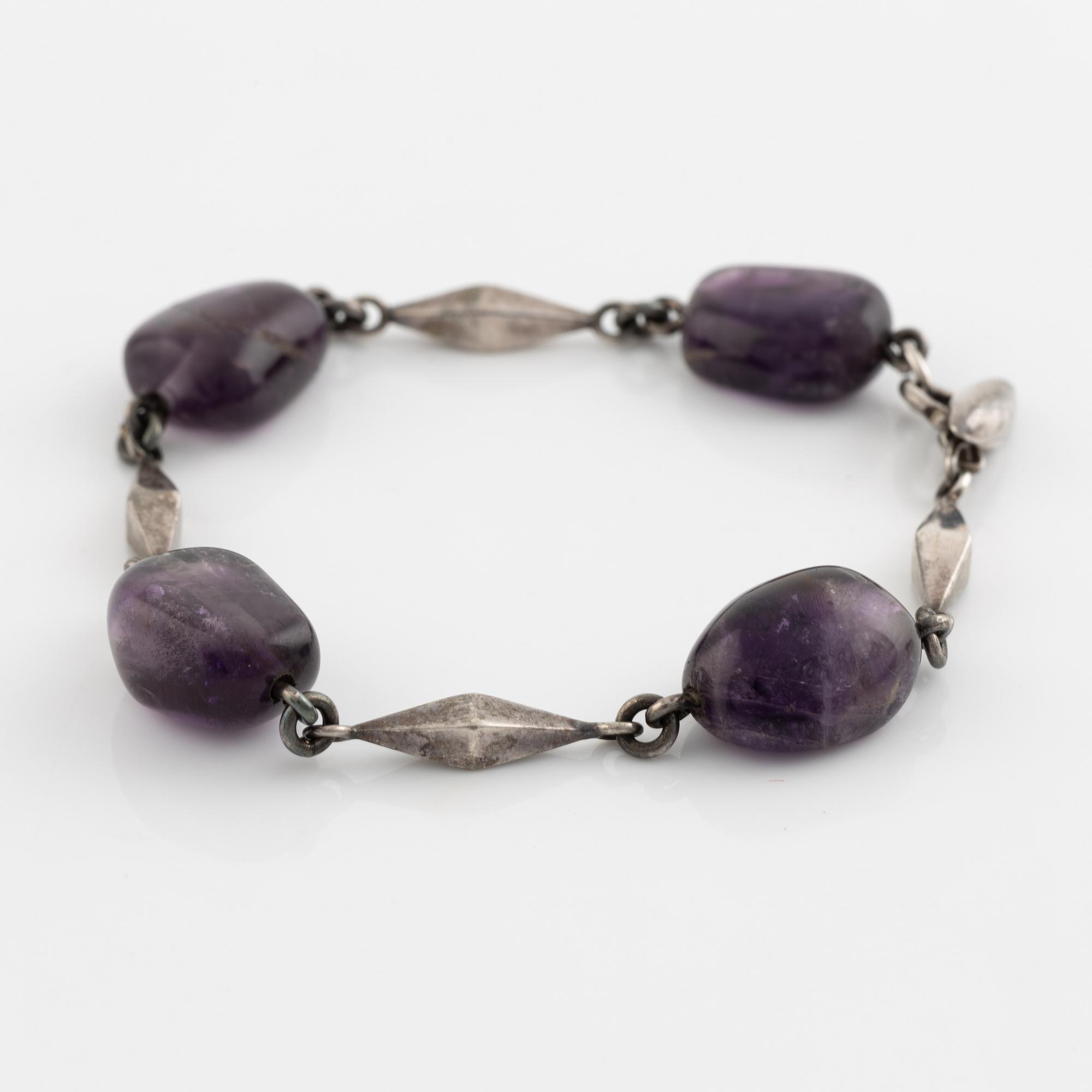 Arvo Saarela, ring and bracelet, silver and amethysts.