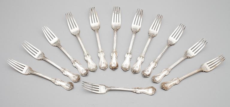 MATGAFFLAR, 12 st, silver, modell Olga, JT Palmgren 1856.  Tot vikt 961 g.