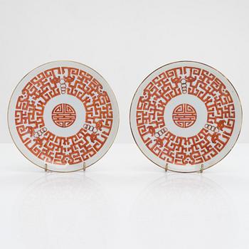 Tallrikar, 6 st, porslin, sen Qingdynasti, Kina kring 1900.