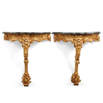 A pair of Swedish Rococo 18th century console tables.