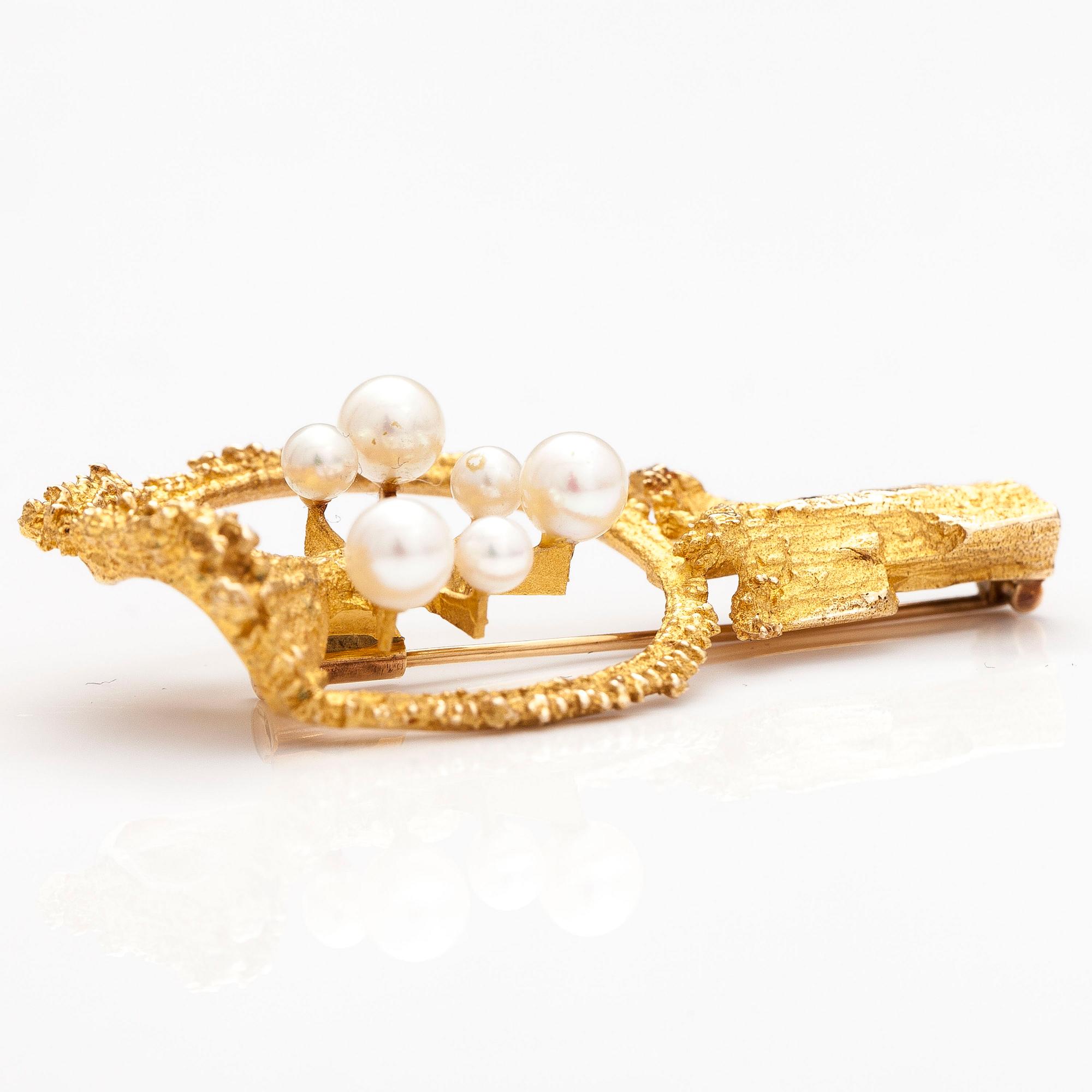 BJÖRN WECKSTRÖM, BROSCH "Havsblomma" och KEDJA, 14K guld, odlade pärlor. Lapponia 1969 och 1970.
