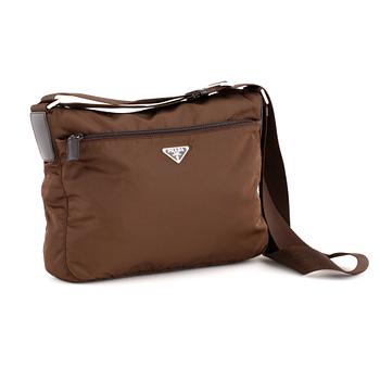 421. PRADA, a brown nylon crossbody bag.