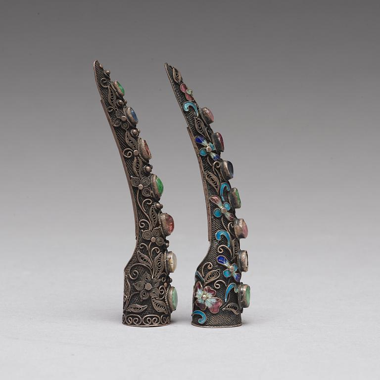 Two silvered nail covers, Qing dynasty, 19th Century.