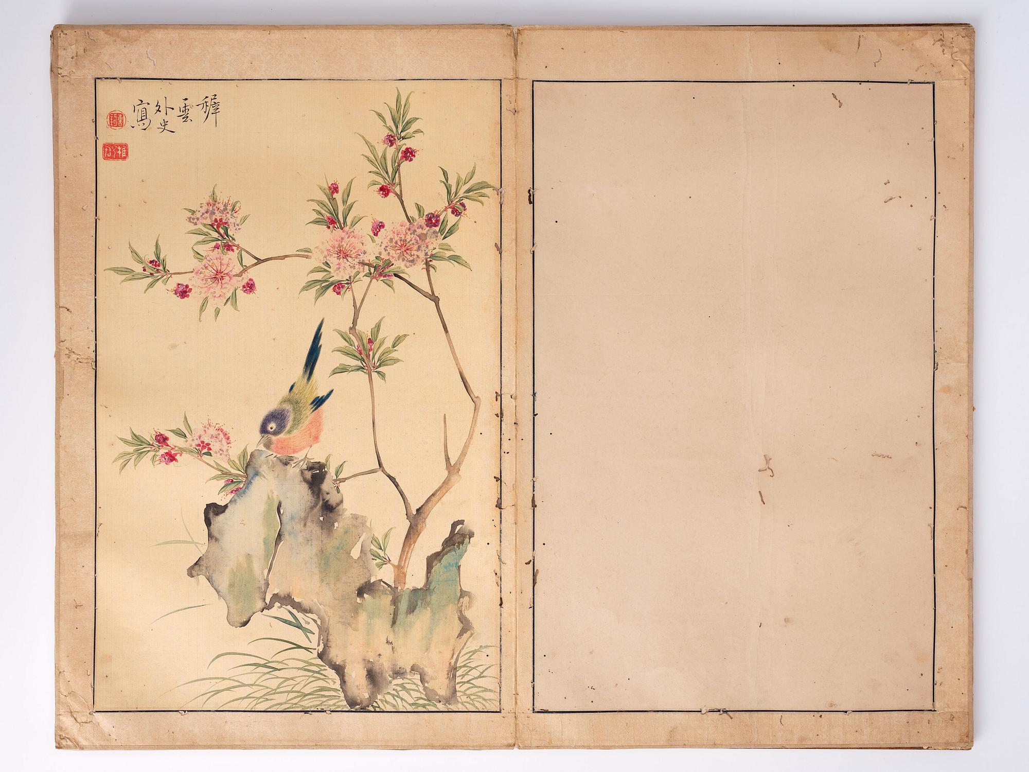 An album with 15 paintings, Qing dynasty (1644-1912). Signed Cao Qi.