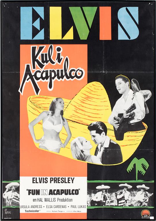 FILMAFFISCH, Elvis, "Fun in Acapulco", AB kopia Stockholm, 1960-tal.