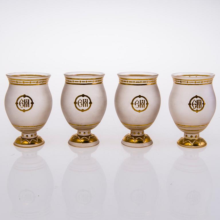 FOUR RUSSIAN GLASSES, Alexander III, second half of the 19th century.