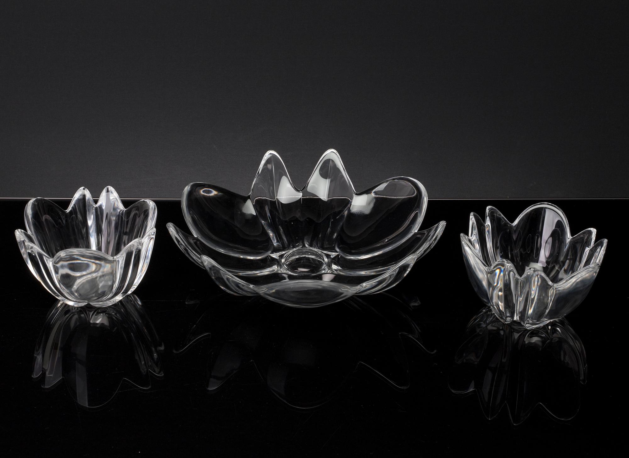 3 pcs of glass bowl, Orrefors, late 20th century,
