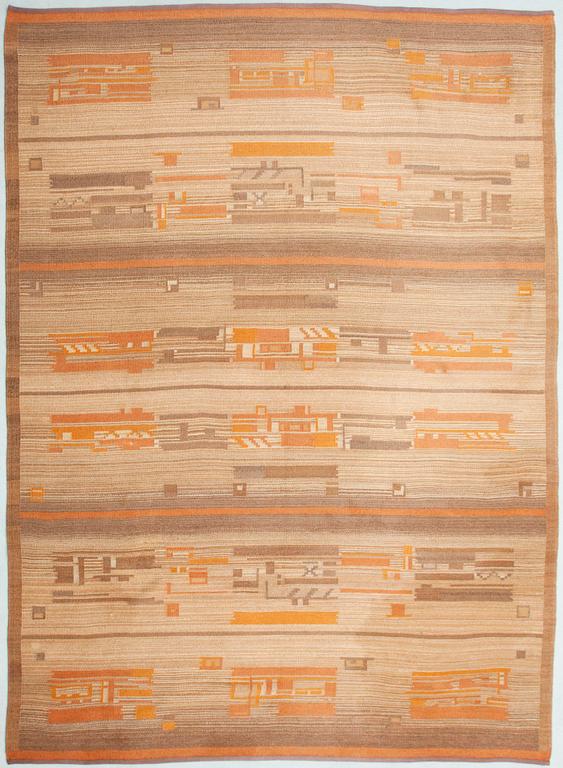 MARGARETA AHLSTEDT-WILLANDT, A 1930s flat weave carpet for Aaltosen Mattokutomo Kiikka Finland. Circa 353x256 cm.