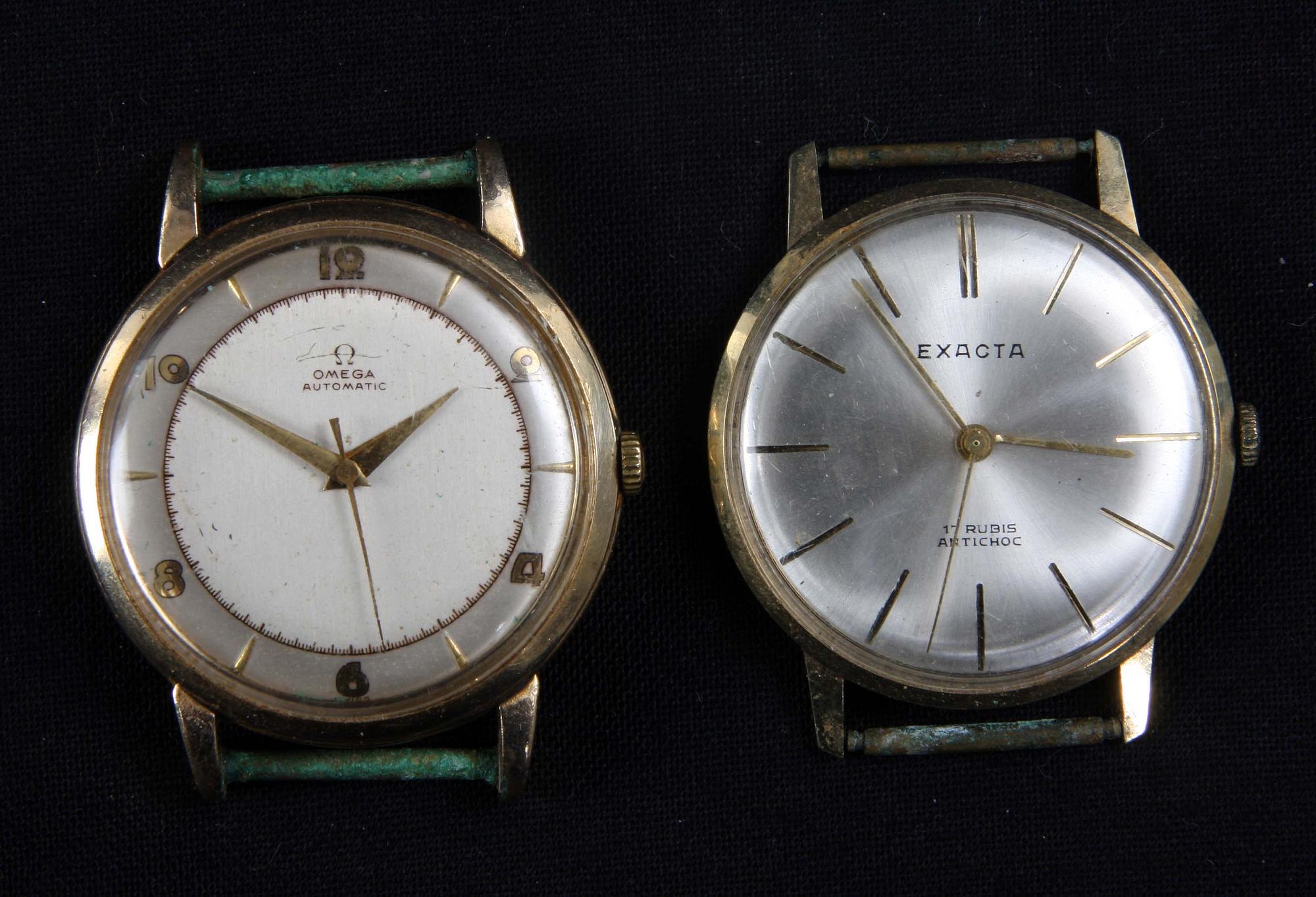 HERRARMBANDSUR, 2 st, Omega Automatic resp Exacta 17 rubis antichoc.