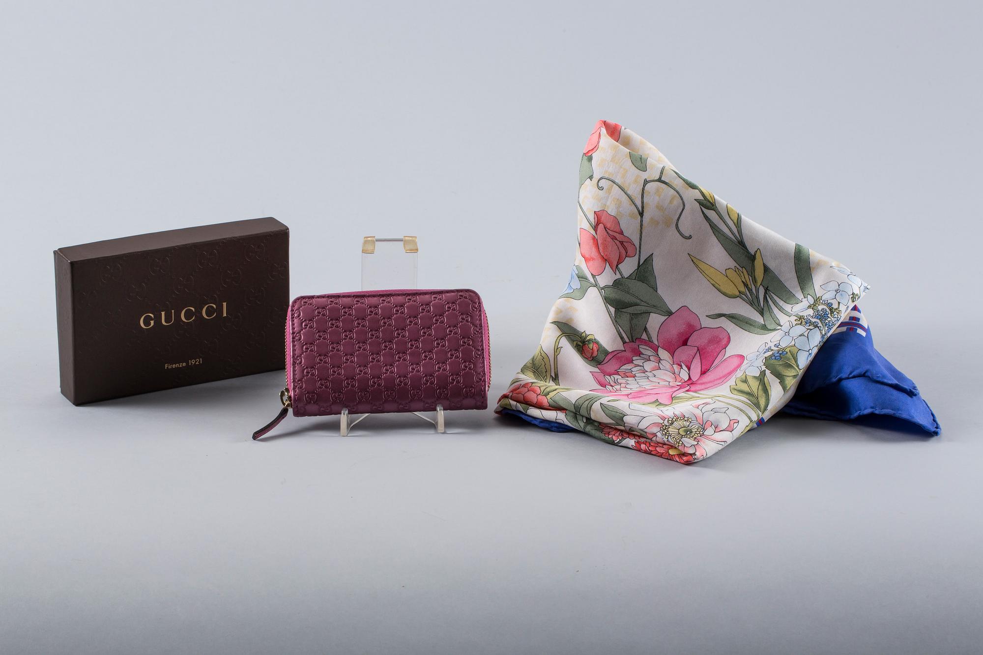 SCARF, siden och PORTMONNÄ, Gucci.