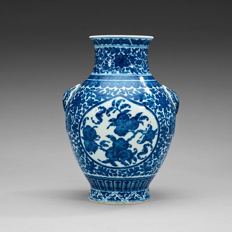 A blue and white vase, China, Republic, 20th Century, with Qianlong seal mark.