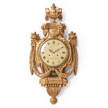 147. A Gustavian 1770's wall clock by  Erik Lindgren (master in Stockholm 1754-1779).