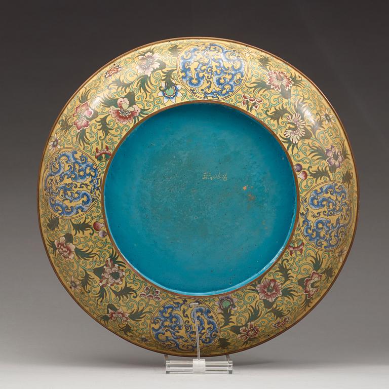 A large cloisonné charger, first half of the 20th Century.