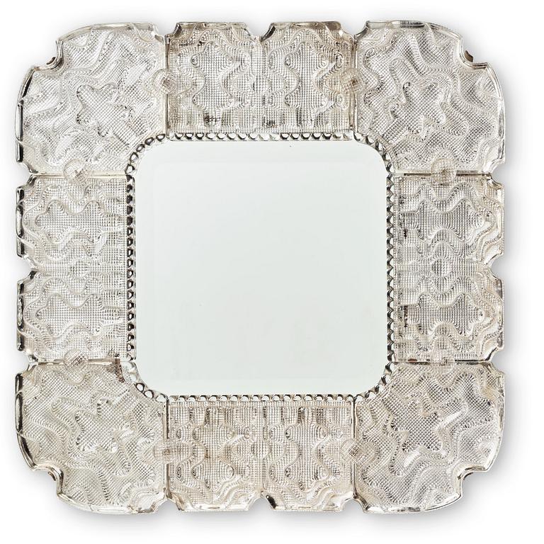 Carl Fagerlund, a Swedish Modern cast glass framed mirror, Orrefors 1940-50's.