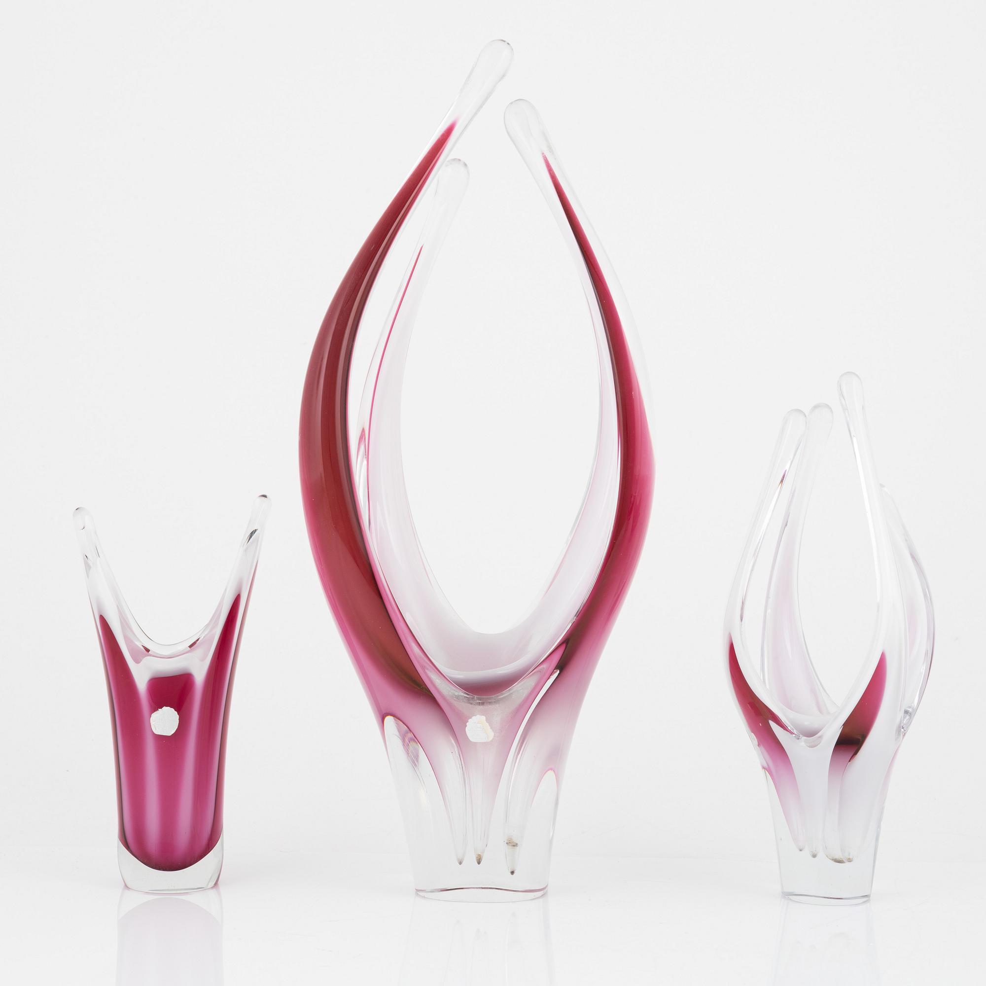 Paul Kedelv, a set of five 'Coquille' art glass for Flygfors.