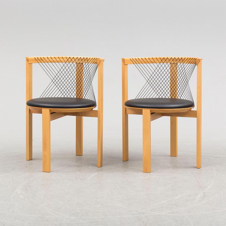 a pair of 'String Chairs' by Niels Jörgen Haugensen, Tranekaer Furniture, Denmark, late 20th century.
