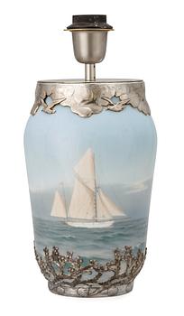714. A Royal Copenhagen silver-mounted 'seascape' porcelain lamp with the silver marks of Anton Michelsen, Copenhagen 1919.