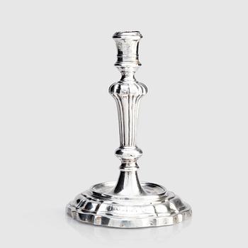 An Italian 18th century silver candlestick, unclear makers mark P.F, Venice 18th century.