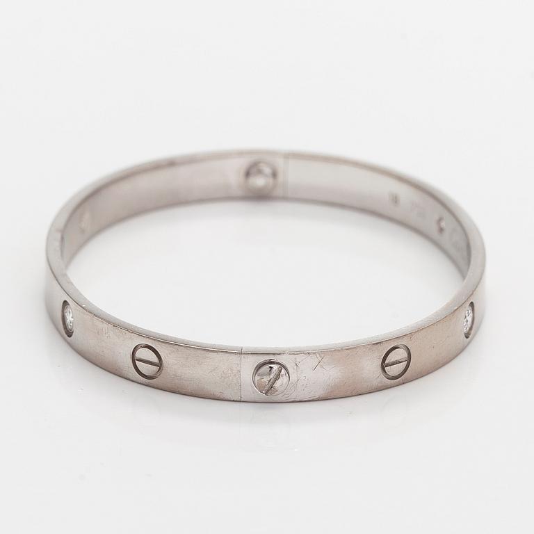 Cartier, rannekoru "Love", 18K valkokultaa, briljanttihiottuja timantteja.