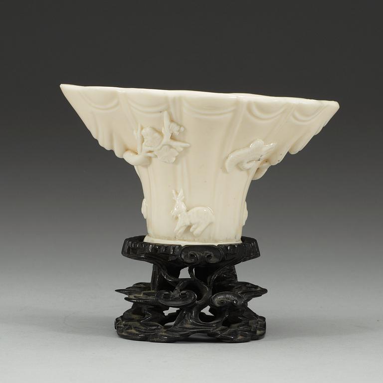 A blanc de chine libation cup, Qing dynasty, presumably Kangxi (1662-1722).