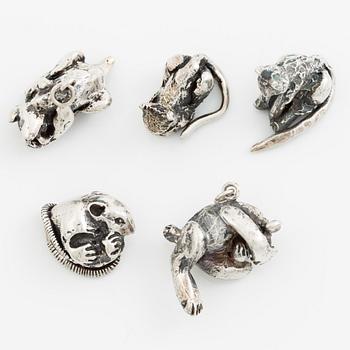 PA Lundahl-Terrs, figurines/pendants, eleven pieces, silver, in the form of animals.
