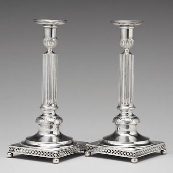 A pair of Swedish 18th century silver candlesticks, mark of Johan Israel Beckman, Stockholm 1796.