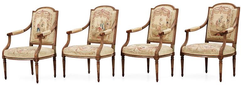 A set of four Louis XVI late 18th century  armchairs.