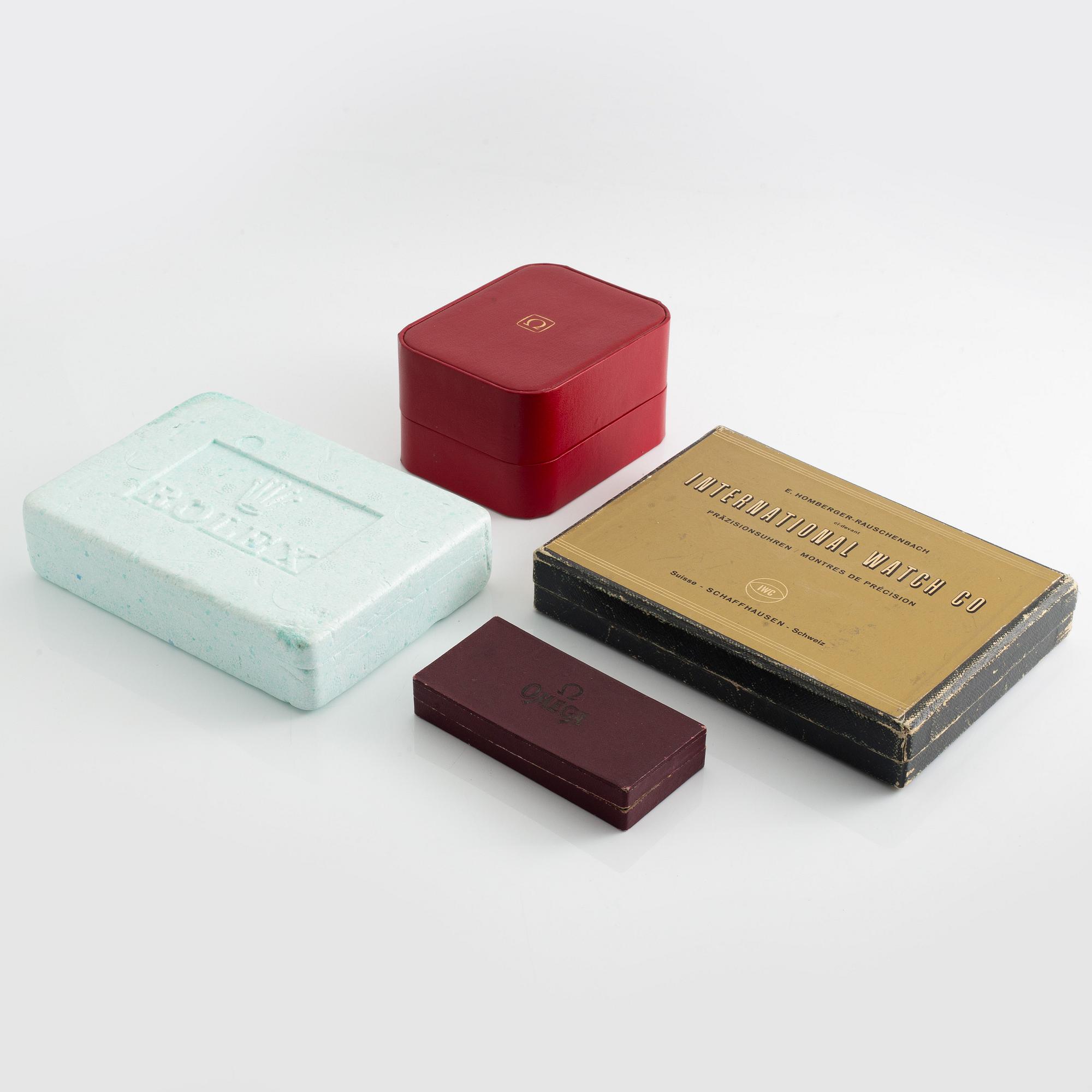 Boxes, 4 pcs, Omega, Rolex, IWC, "No Reserve".