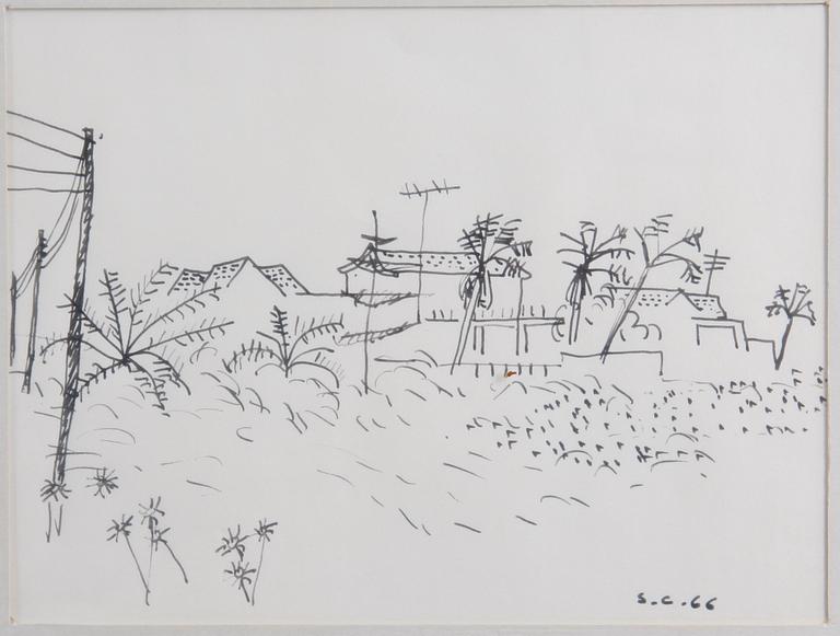 CLAESSON, (SLAS) STIG, 4 st, tuschteckningar. Sign.