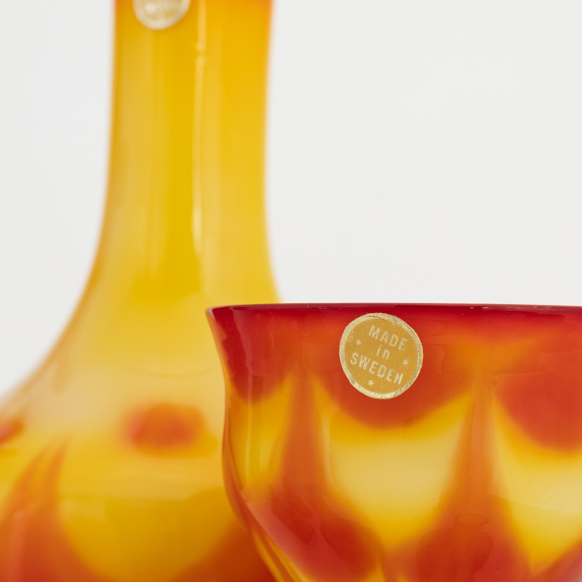 Vaser, 8 st, glas, Elme Glasbruk, 1960-tal.