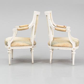 A pair of Gustavian armchairs by  Ephraim Ståhl (master in Stockholm 1794-1820), late 18th century.