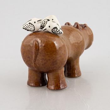 Lisa Larson, a 'Flodhäst med fåglar' (Hippo with Birds) figurine, Gustavsberg, 1966-70.