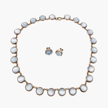 Halsband samt örhängen silver med glas,  Mattsson & Olsson Malmö 1957.