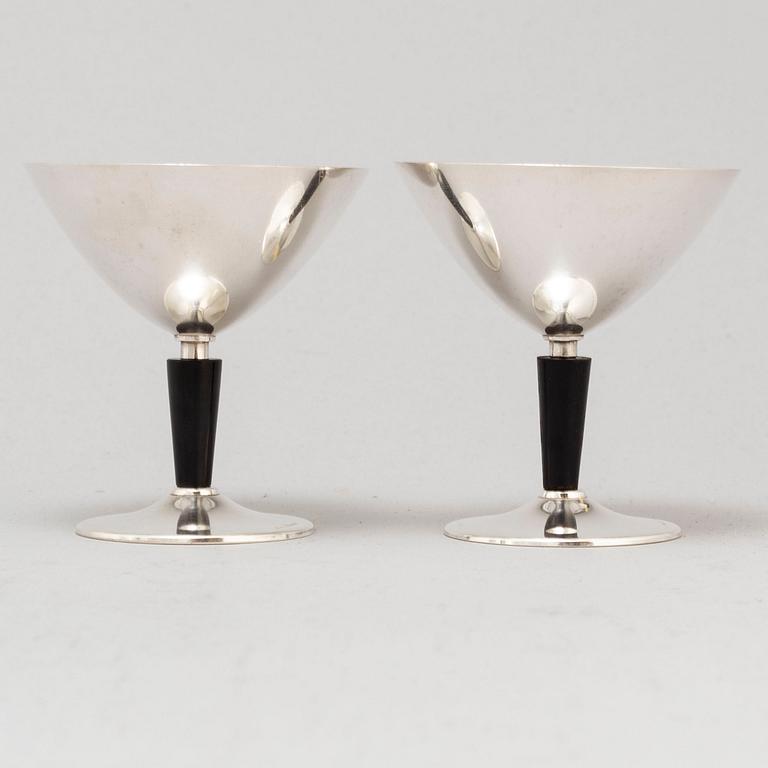 FOLKE ARSTRÖM, cocktailglas, 6 st, samt  bricka, nysilver, 1930/40-tal.