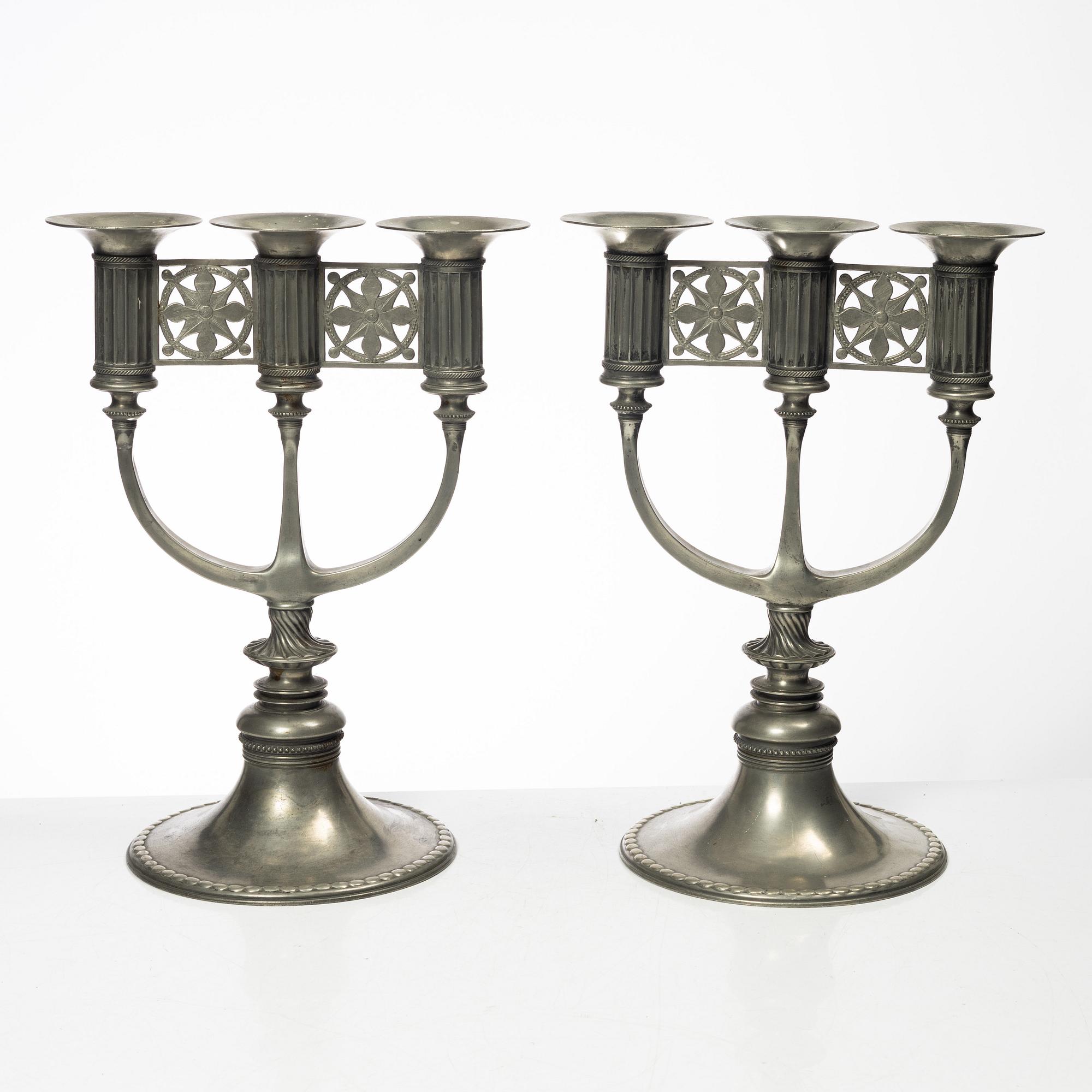 Ferdinand Boberg, candelabras, a pair, Old Santesson's Tin Foundry Stockholm.