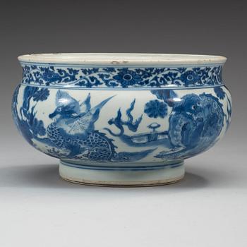 A blue and white Transitional censer, 17th Century.