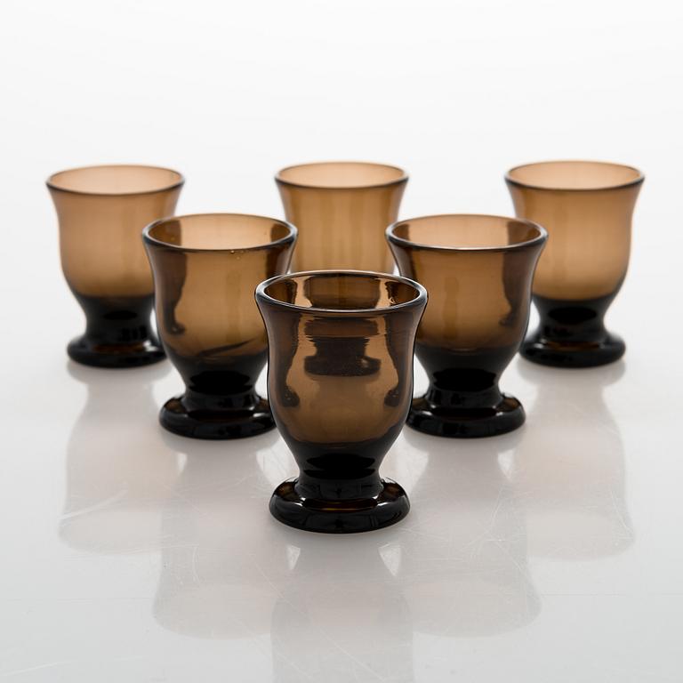 Gunnel Nyman, schnapps glasses, 6 pcs, number 3254, 5 cl, Riihimäen Lasi Oy. Finland. 1932.