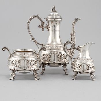 KAFFESERVIS, 3 delar, nysilver, GAB, omkring 1900-talets mitt.