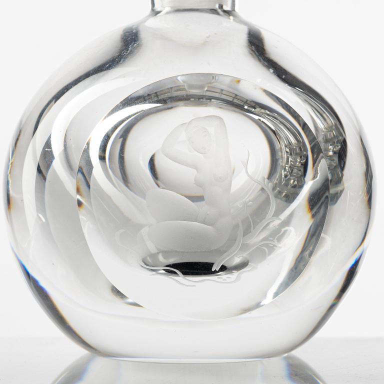 Three glass flacons, including one Vicke Lindstrand, Orrefors.