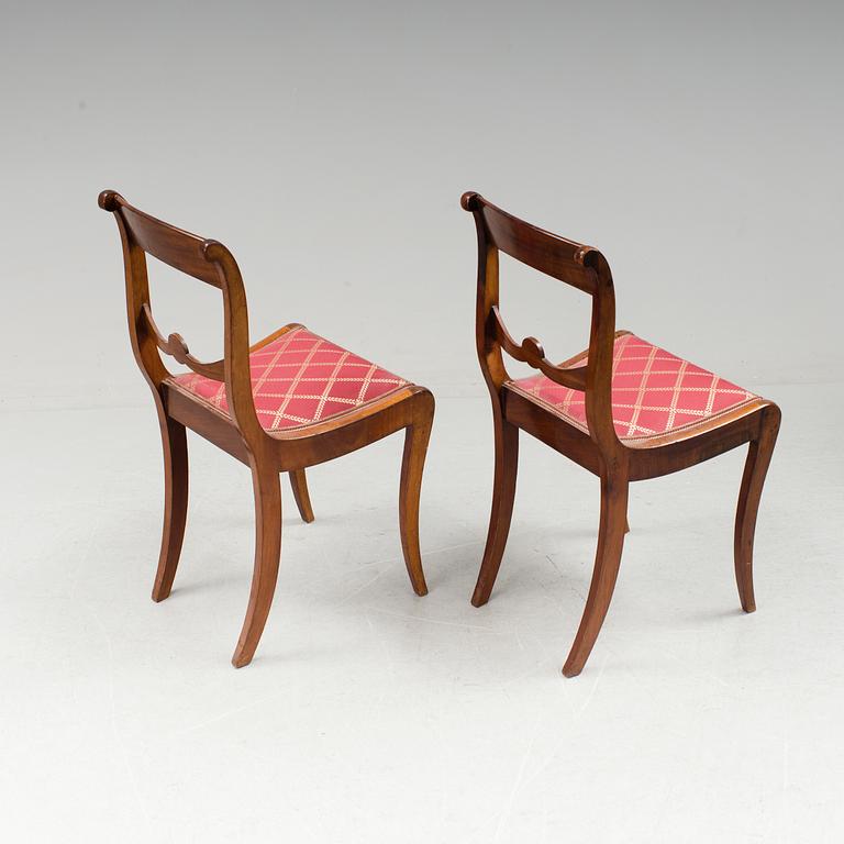 A pair of Karl Johan mahogany chairs first half of the 19th century.