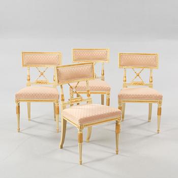 Four late gustavian chairs, around the year 1800.