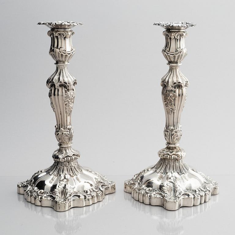 A pair of silver candlesticks, marks Gustaf Möllenborg, Stockholm 1845.