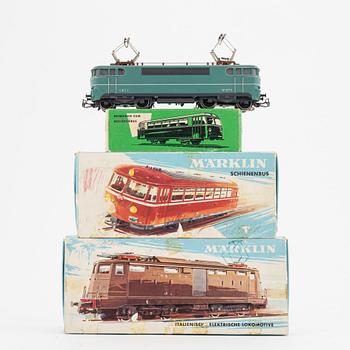 Märklin, ellok 2 st, samt rälsbuss, spår H0.