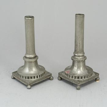 A pair of gustavian pewter candlesticks.  Hans Wicksten, Västerås (1782-1814).
